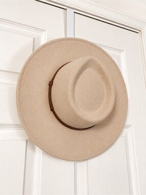 Wide Brim Felt Fedora Hat in Beige with Brown Band